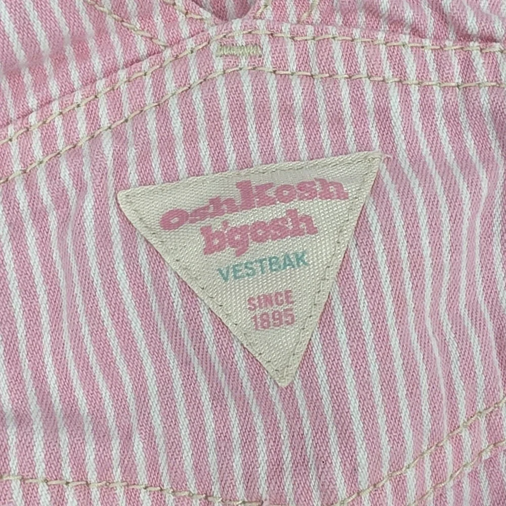 OshKosh B'gosh Pink White Stripe Baby Girl Overalls‎ Jumpsuit Snap Size 9 M 2010